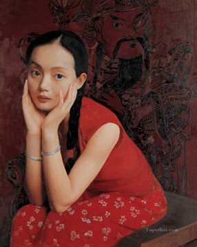 中国 Painting - 春の少女 WYD 中国の女の子